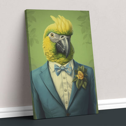 Parrot in Teal Suit and Bow Tie Canvas Prints Artesty 1 Panel 16"x24"