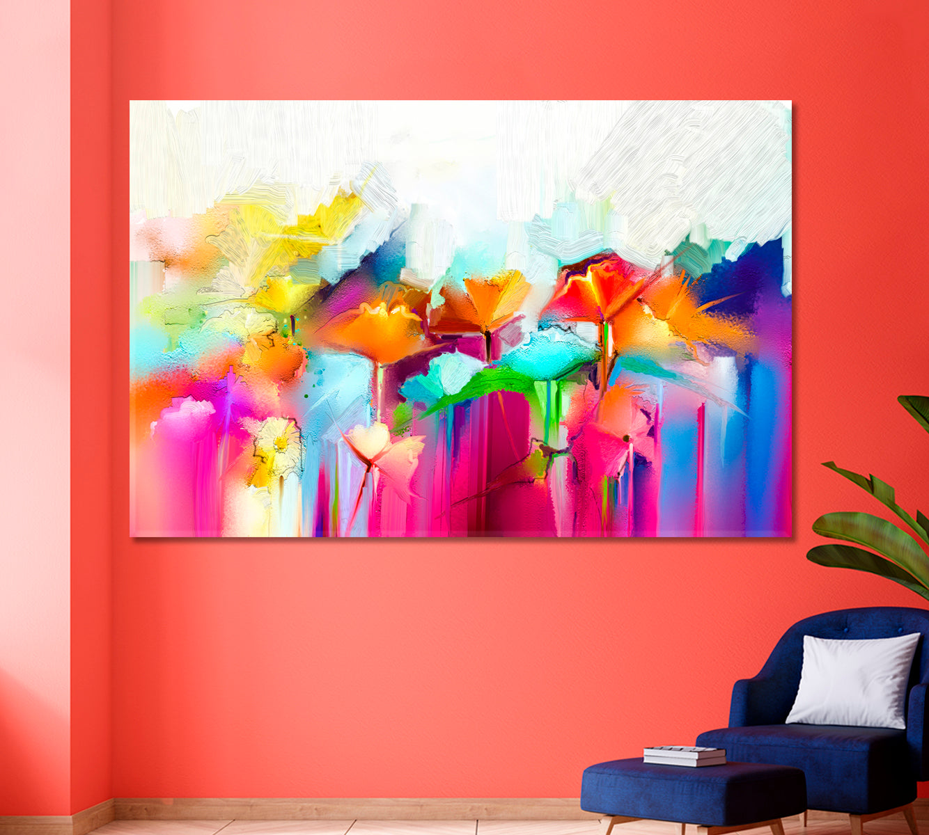 Abstract Flowers Vivid Modern Impressionist Contemporary Art Artesty 1 panel 24" x 16" 