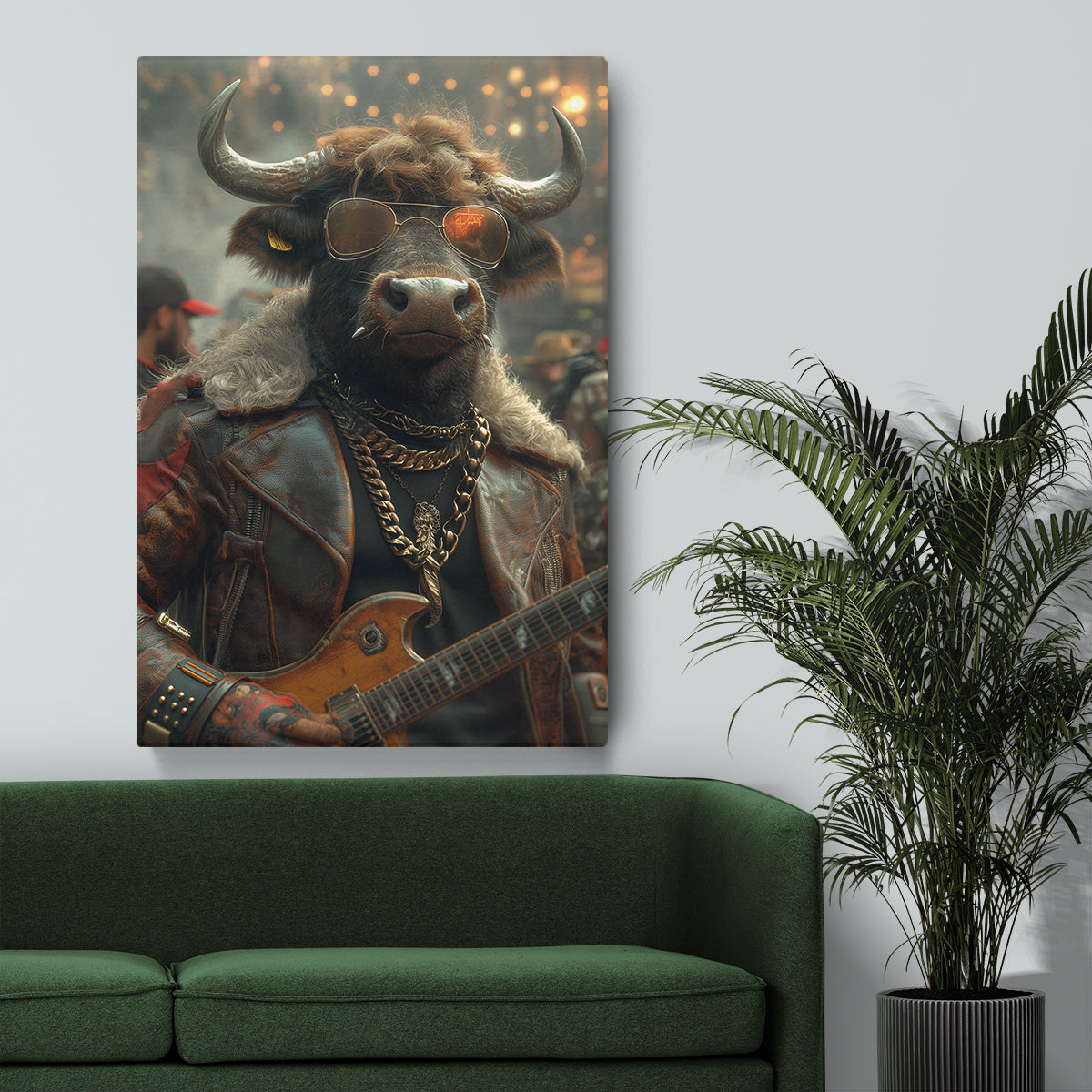Cool Bull Rockstar in Leather Jacket Canvas Prints Artesty