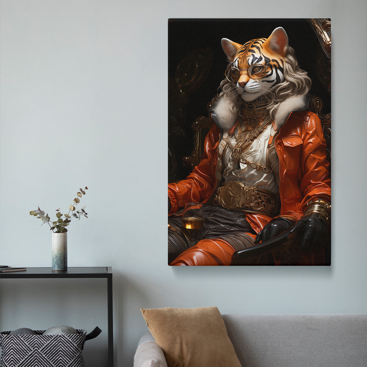 Tiger Monarch Majestic Aristocratic Animal Portrait for Office or Study Abstract Art Print Artesty 1 Panel 16"x24" 