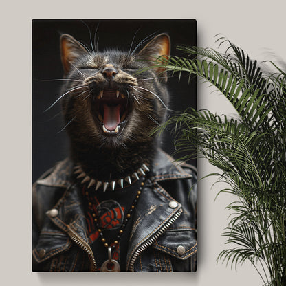 Rockstar Cat in Leather Jacket Canvas Prints Artesty