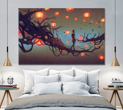 Surreal Night Mystery Tree Contemporary Art Artesty 1 panel 24" x 16" 