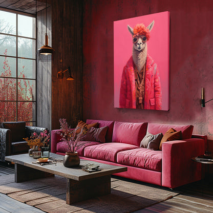 Llama Dressed in Pink Hipster Coat Canvas Prints Artesty