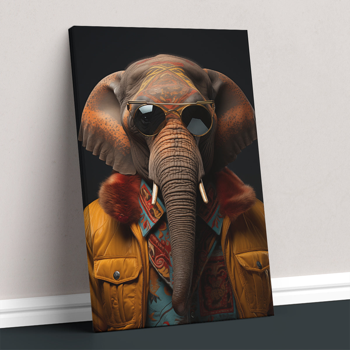 Trendy Jungle Elephant in Jacket Canvas Prints Artesty 1 Panel 35"x55" 
