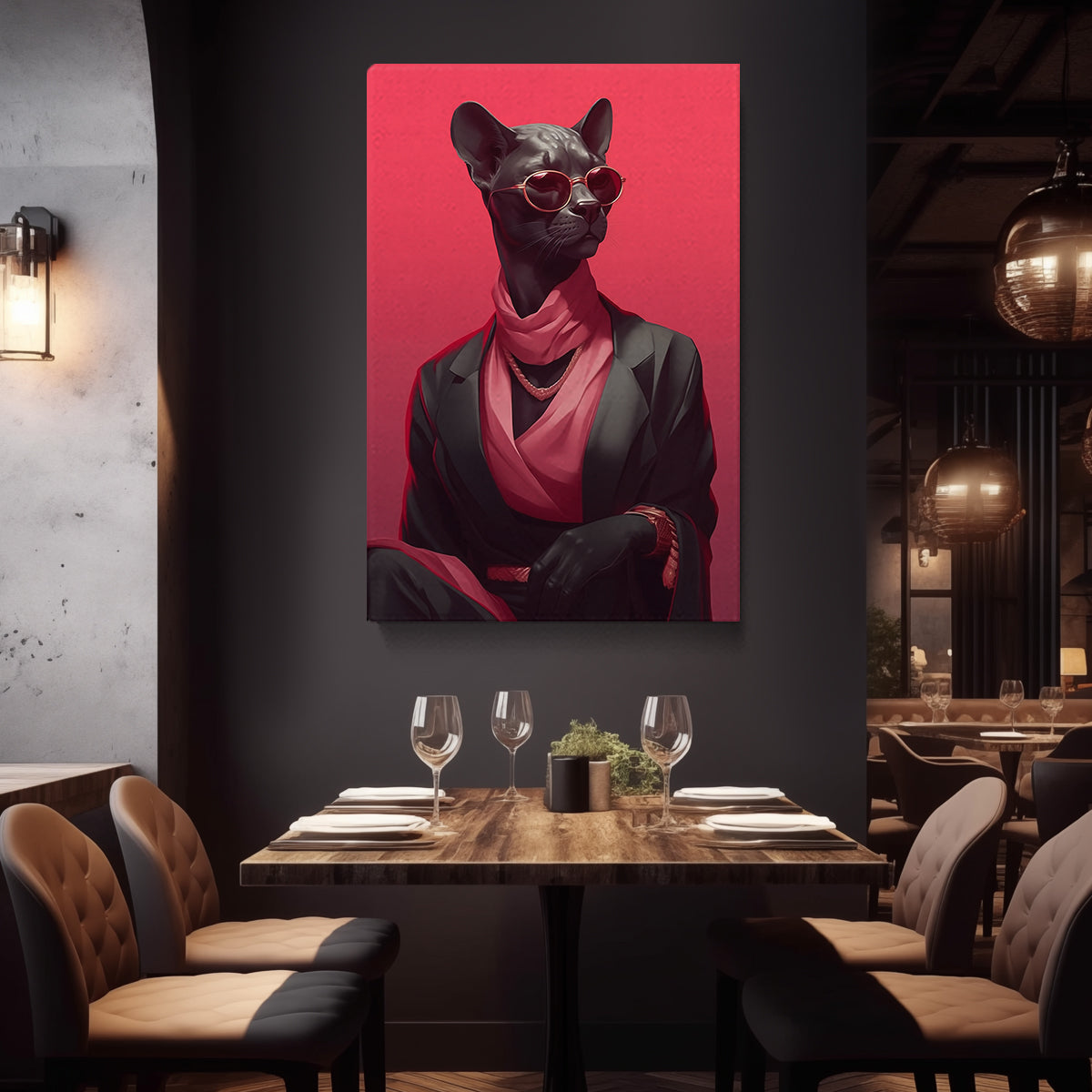 Black Cat in Elegant Outfit Canvas Prints Artesty