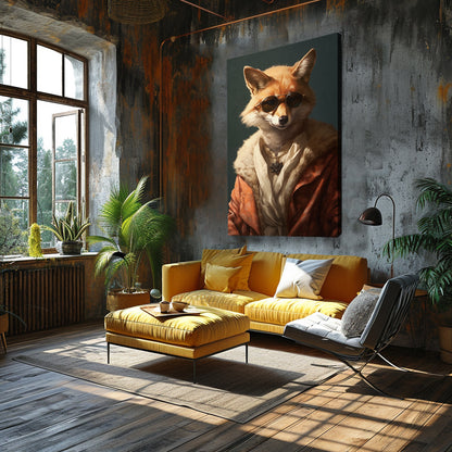 Fox in Luxurious Fur Coat and Sunglasses Canvas Prints Artesty