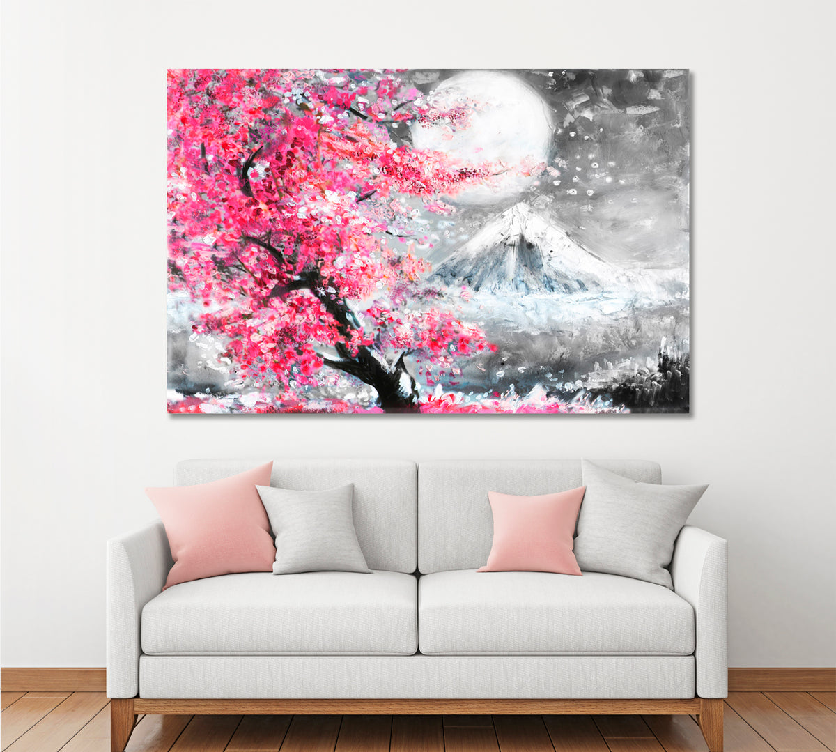 Landscape With Sakura And Mountain Asian Style Canvas Print Wall Art Artesty 1 panel 24" x 16" 