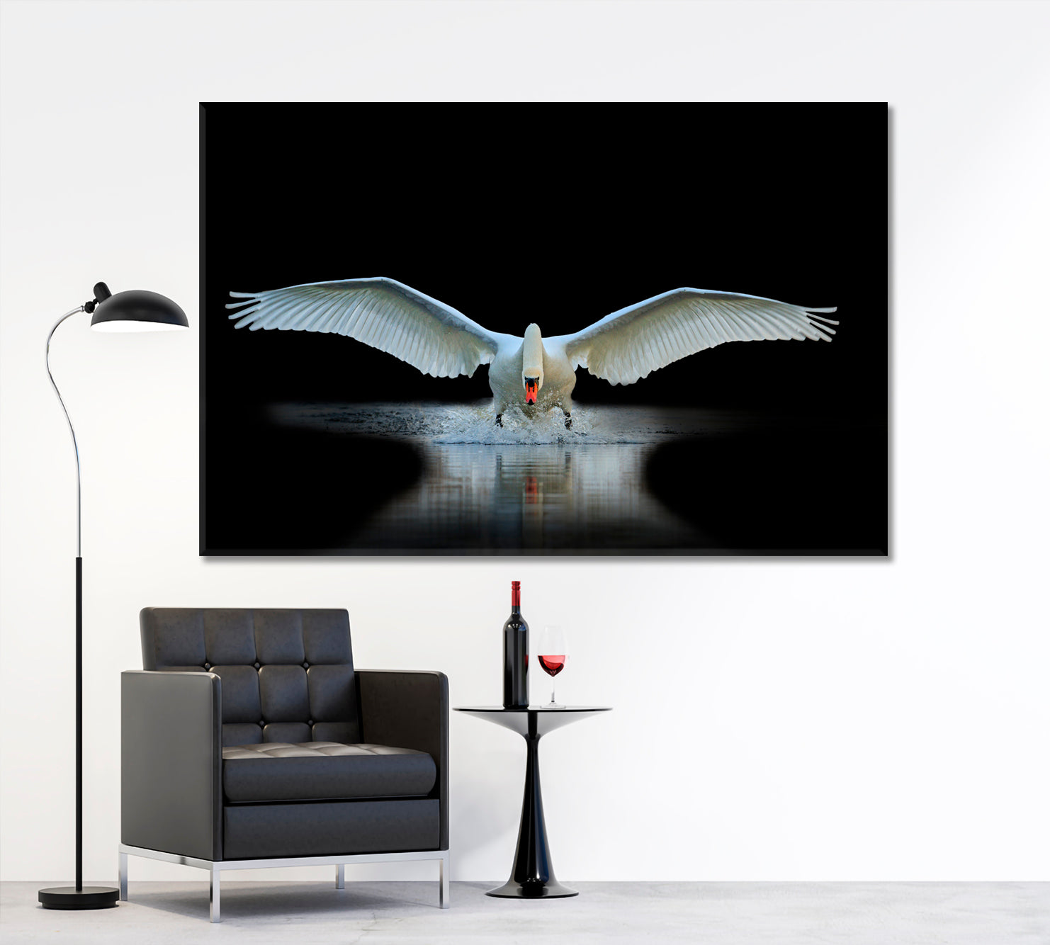 Swan With Open Wings Unique Moment Animals Canvas Print Artesty 1 panel 24" x 16" 