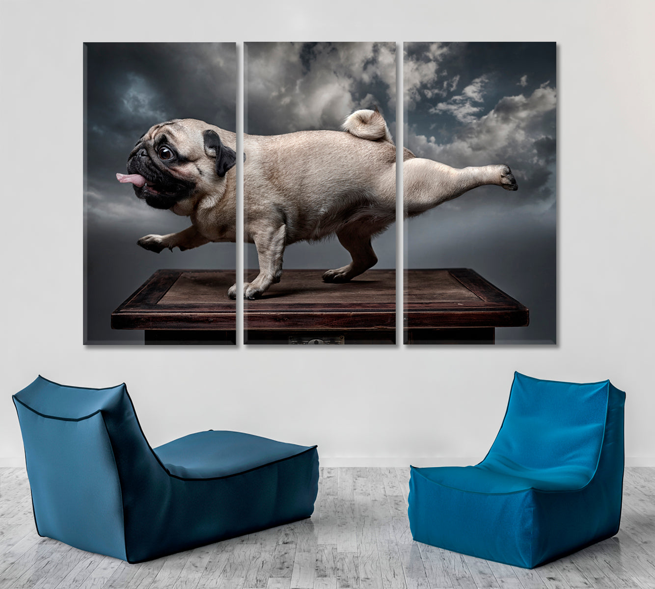 FUNNY DOGS Cool Pug Animals Canvas Print Artesty 3 panels 36" x 24" 