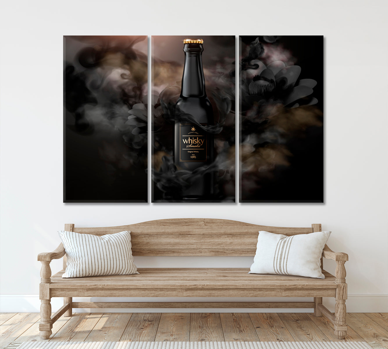 Premium Whiskey Black Fog Vintage Affordable Canvas Print Artesty 3 panels 36" x 24" 