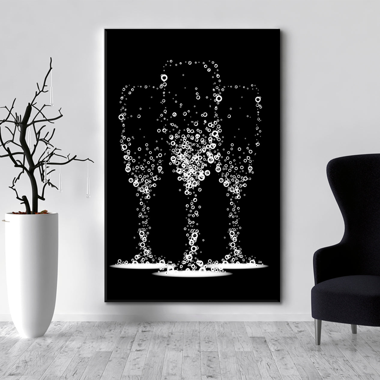 Champagne Flute Glass Shape Blue Bubbles Restaurant Modern Wall Art Artesty   