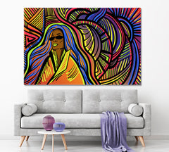 DOODLES Colorful Psychedelic Lines With Abstract Woman Surreal Fantasy Large Art Print Décor Artesty   
