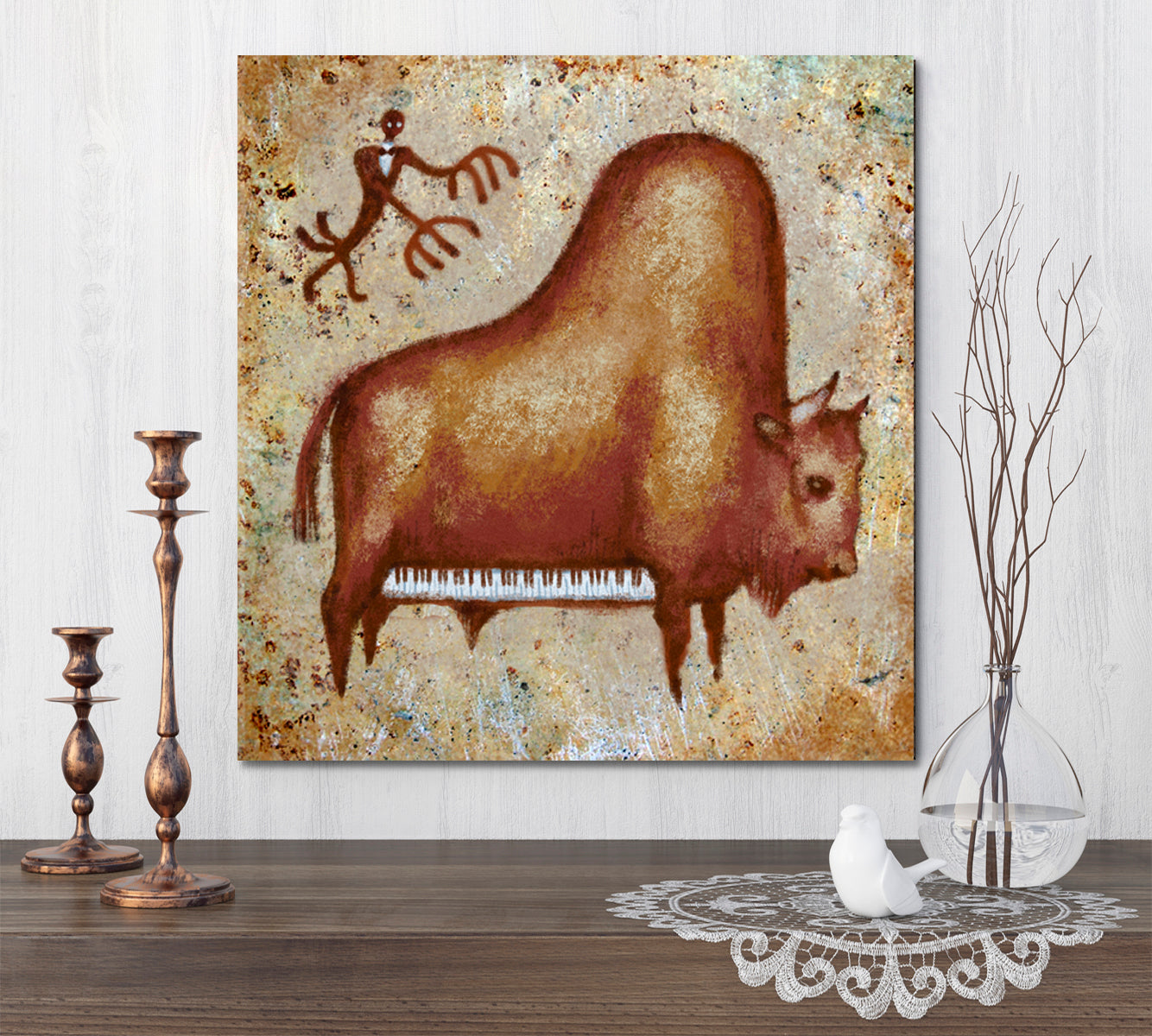 Funny Cute Grand Piano Buffalo People Portrait Wall Hangings Artesty   