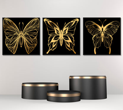 Gold Butterflies Set of 3 Tropical, Exotic Art Print Artesty   