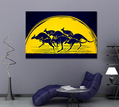 Group Of Kangaroo Jumping On Moonlight Animals Canvas Print Artesty   