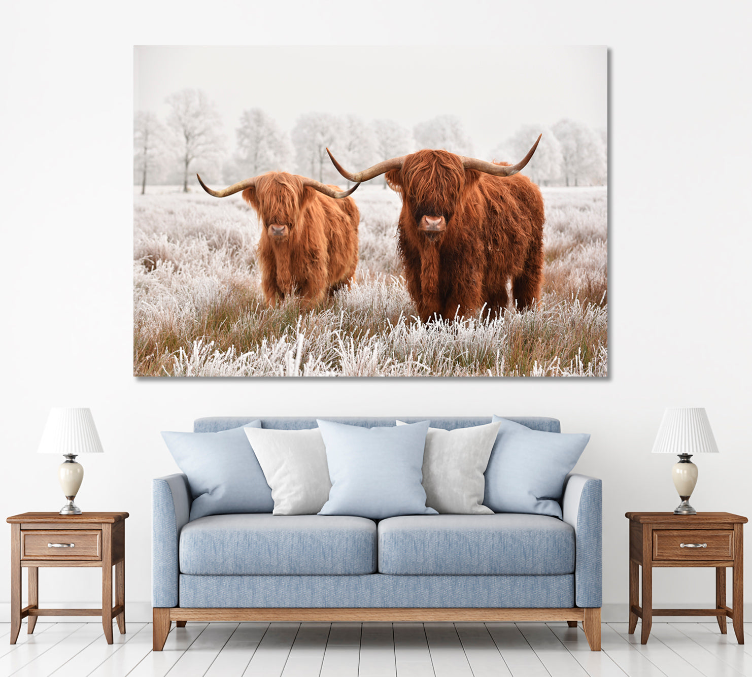 Hairy Scottish Highland Cow Winter Landscape Animals Canvas Print Artesty   