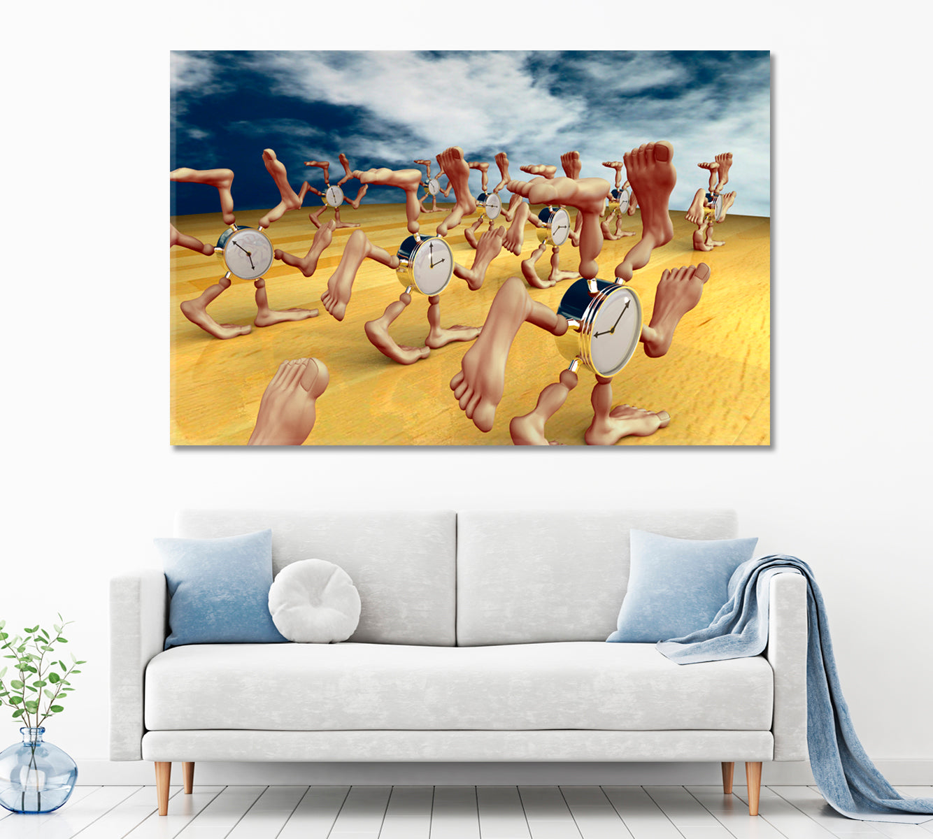 THE TIME HAS COME Inspirid by Dali Running Сlocks with Lots of Legs Surreal Fantasy Large Art Print Décor Artesty 1 panel 24" x 16" 