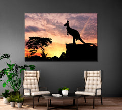 Kangaroo On A Hill At Sunset Wild Life Framed Art Artesty   
