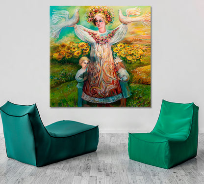 UKRAINE Mother Takes Care Of Kids Surreal Fantasy Large Art Print Décor Artesty 1 Panel 12"x12" 