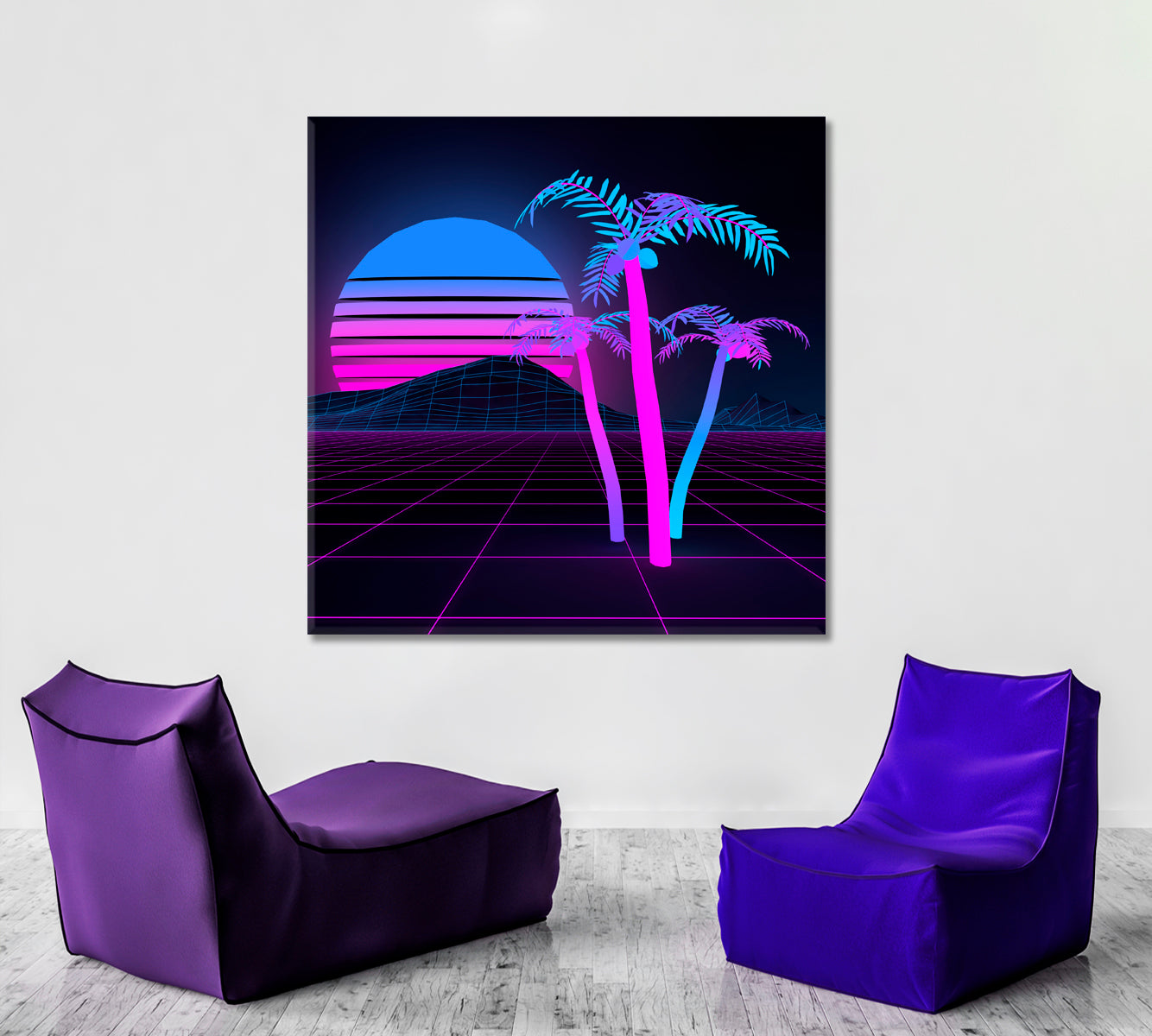 Neon Palm Trees Neon Sunset Scenery Landscape Fine Art Print Artesty 1 Panel 12"x12" 