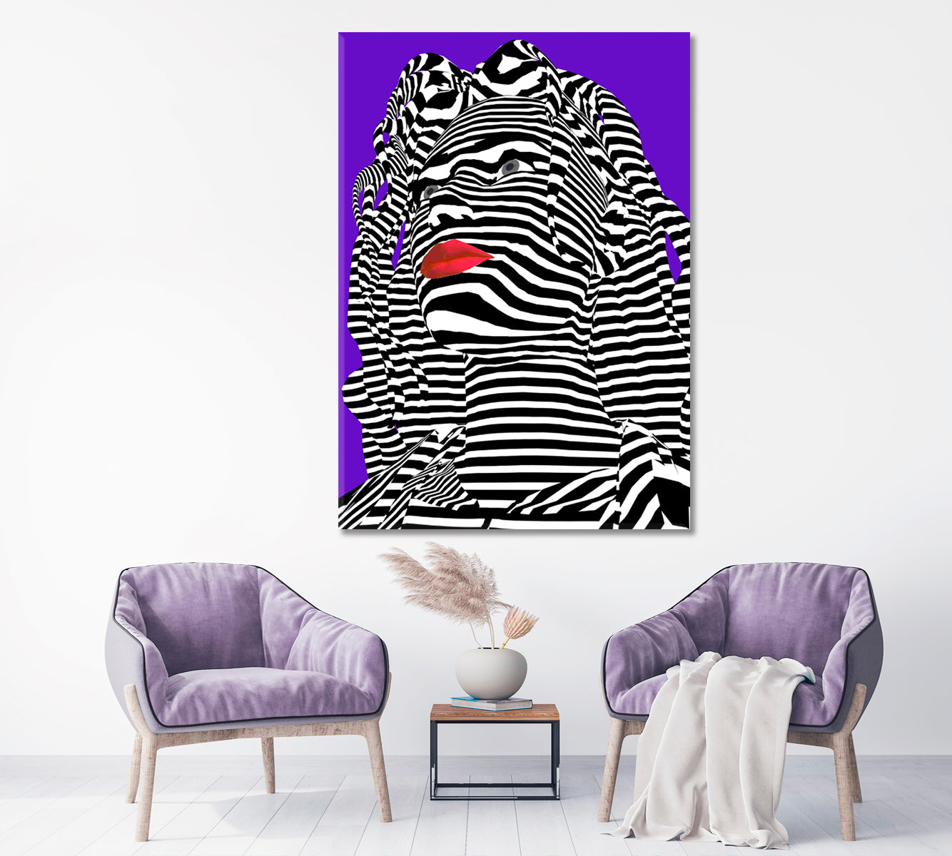 POP ART Zebra Girl's Face White Stripes Red Lips Celebs Canvas Print Artesty   