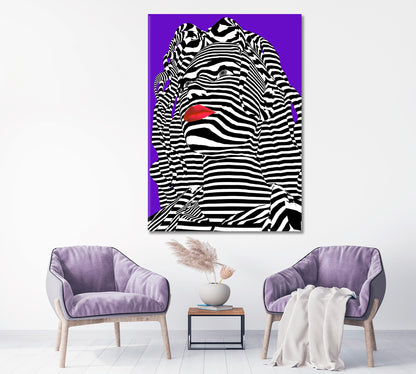 POP ART Zebra Girl's Face White Stripes Red Lips Celebs Canvas Print Artesty   