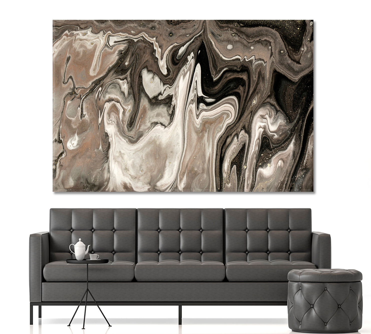 POURING CHOCOLATE Brown Beige Creamy Fluid Art, Oriental Marbling Canvas Print Artesty   