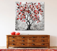 Stylized Tree Modern Abstract Red Black and White Abstract Art Print Artesty 1 Panel 12"x12" 