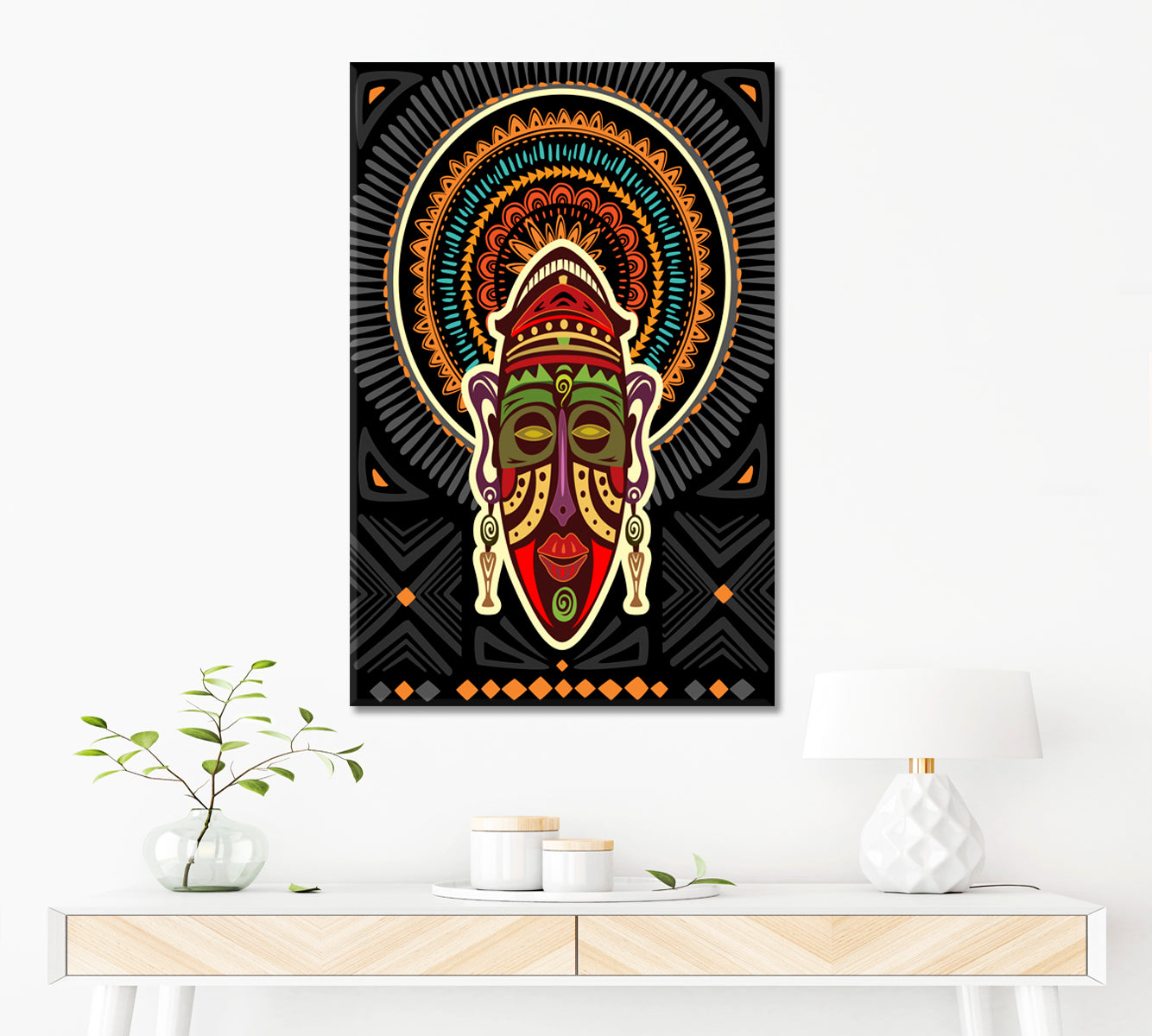 Tribal African Mask Geometric Ornaments Contemporary Art Artesty   