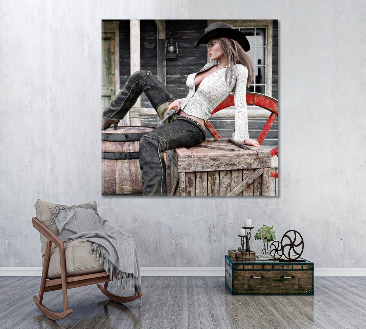 USA OLD WEST Cowgirl Vintage Affordable Canvas Print Artesty 1 Panel 12"x12" 