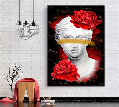 VENUS Artistic Greek Goddess Head Statue Red Roses Abstract Art Print Artesty   