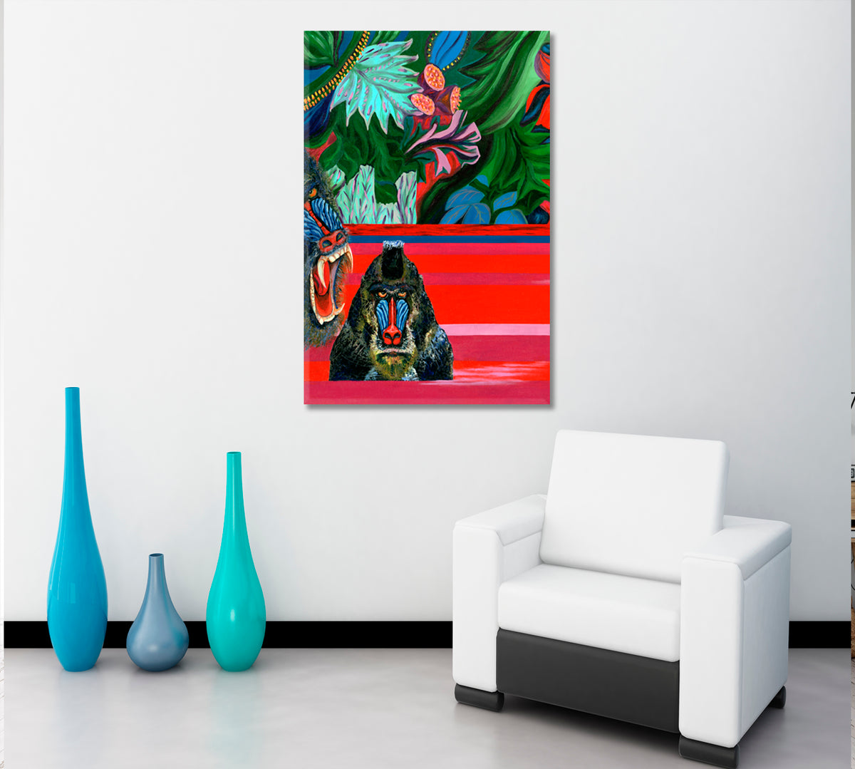 Vivid Tropical Forest And Monkey African Style Canvas Print Artesty 1 Panel 16"x24" 