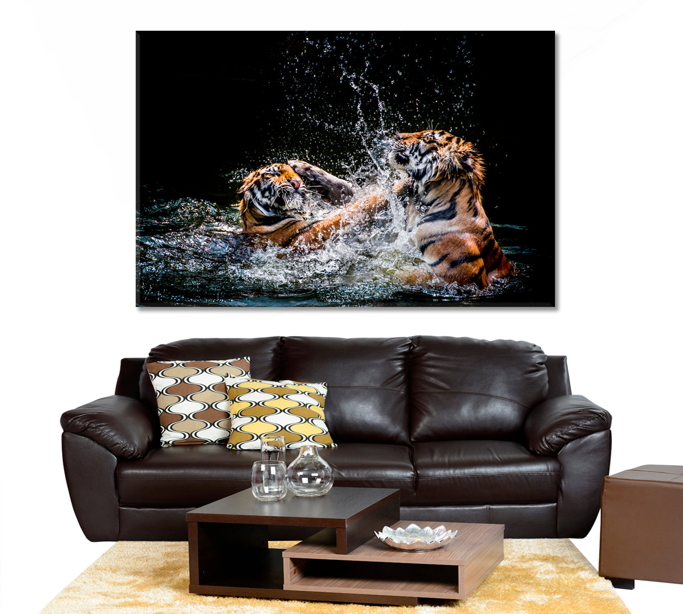 WILD CAT Two Tigers Fighting In Water Animals Canvas Print Artesty   