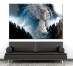 Wild Bear And A Pine Forest Double Exposure Photo Art Artesty 1 panel 24" x 16" 