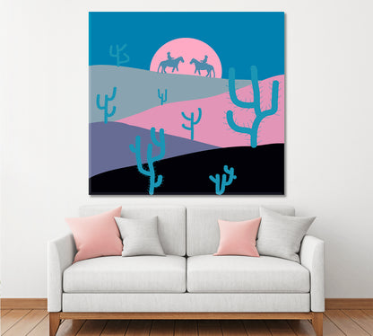 Wild Cacti in Deserts Blue Pink Purple Black Sand Floral & Botanical Split Art Artesty   