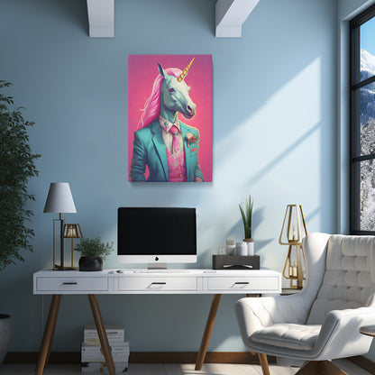 Unicorn in Teal Suit and Pink Tie Canvas Prints Artesty