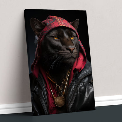 Hip-Hop Style Panther in Hoodie Canvas Prints Artesty 1 Panel 16"x24"