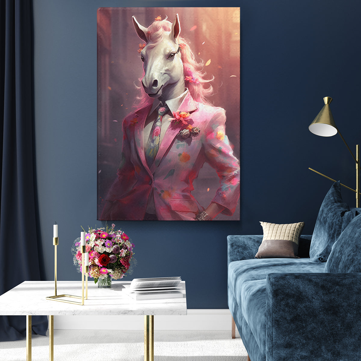Unicorn in Pink Floral Suit Canvas Prints Artesty