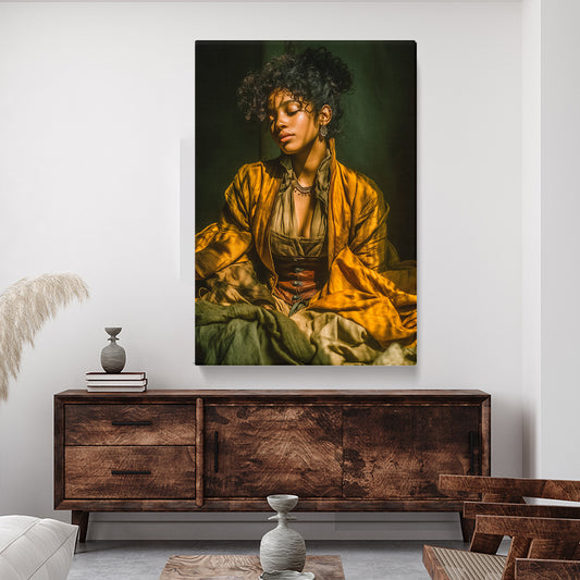 Afro Woman in Golden Dress Canvas Print