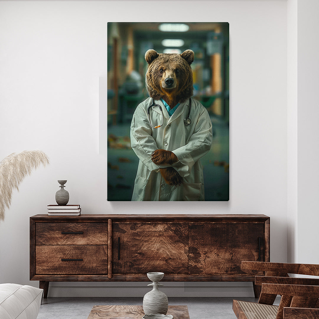 Brown Bear Doctor in White Coat Canvas Prints Artesty