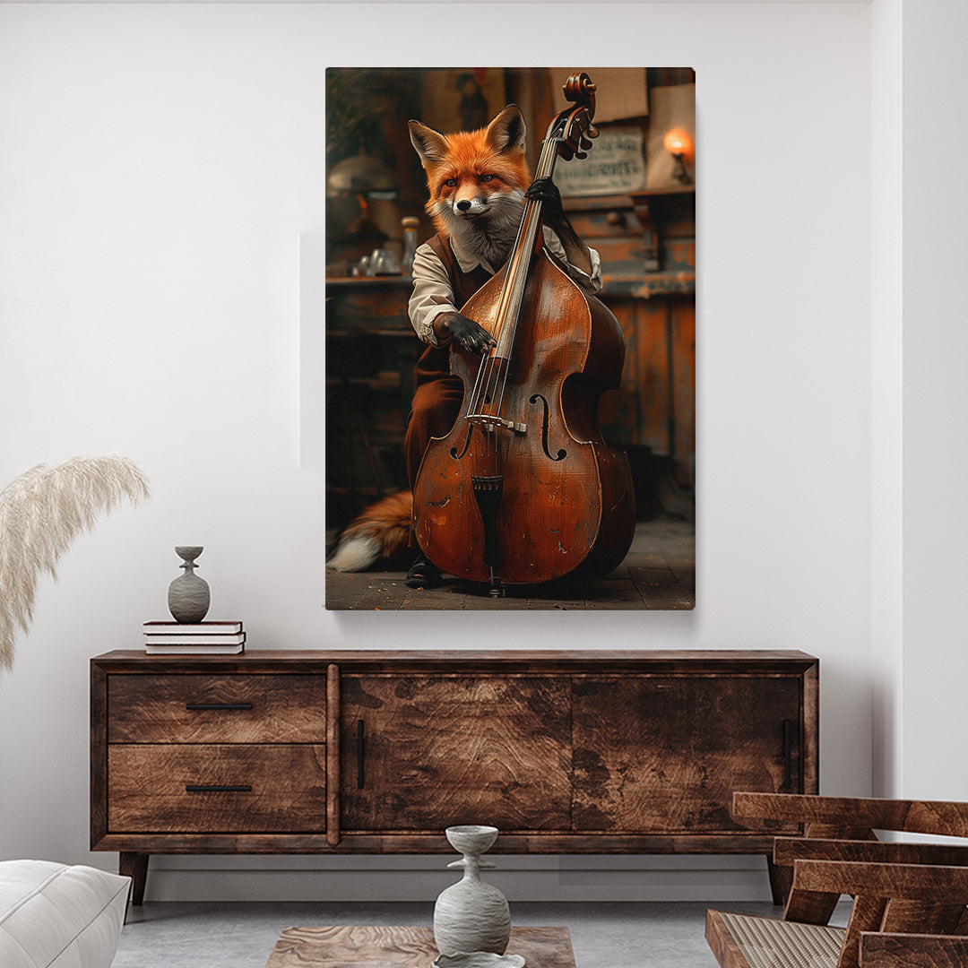Fox Playing Double Bass Canvas Prints Artesty