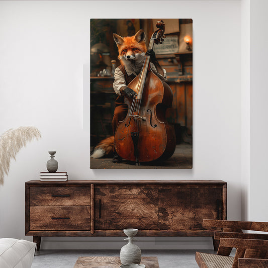 Fox Playing Double Bass Canvas Prints Artesty