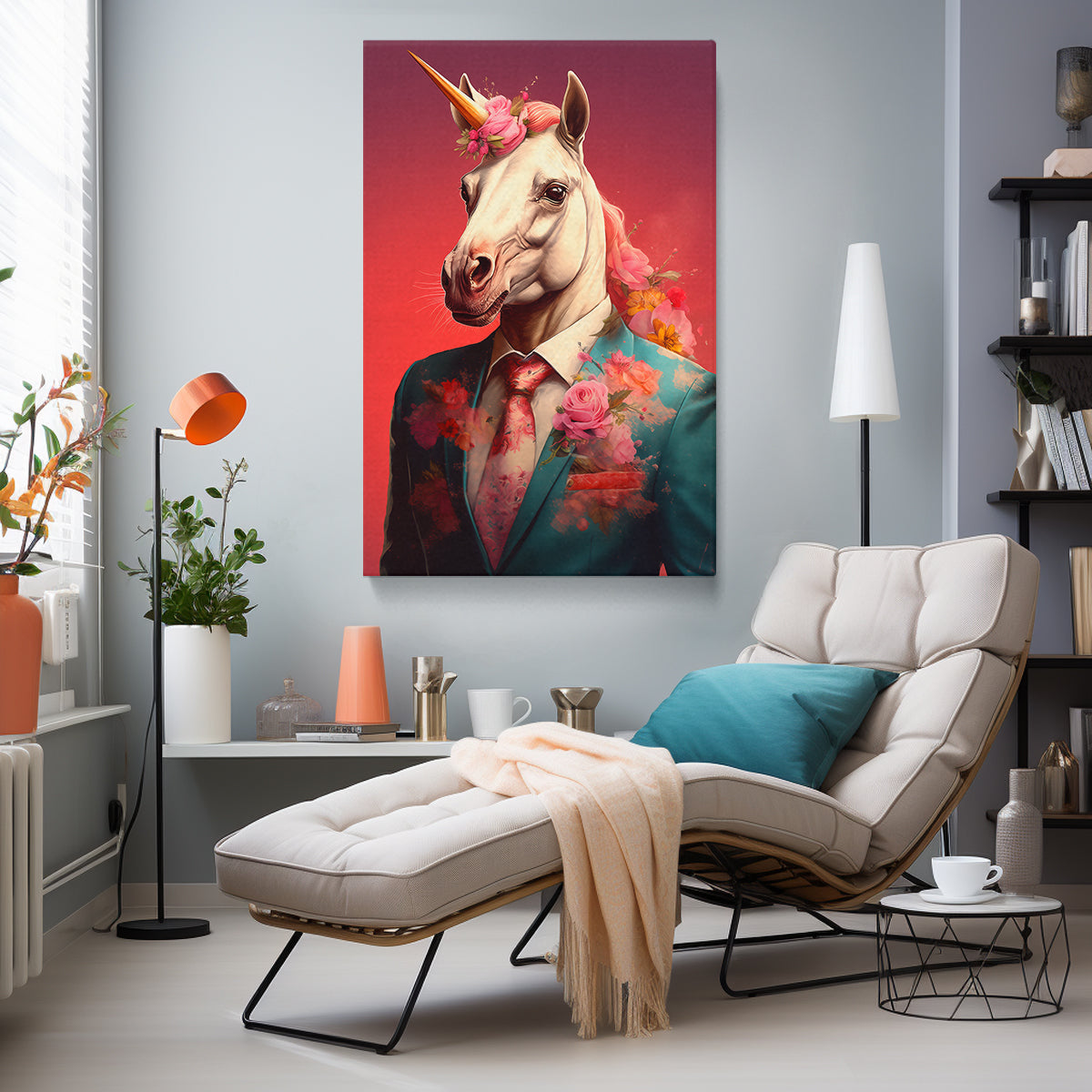Unicorn in Floral Suit, Charming Gift for Unicorn Lovers Canvas Prints Artesty 1 Panel 24"x36" 