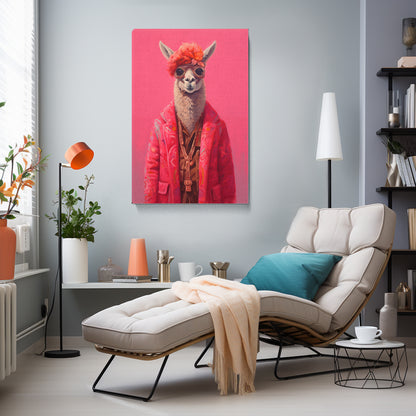Llama Dressed in Pink Hipster Coat Canvas Prints Artesty
