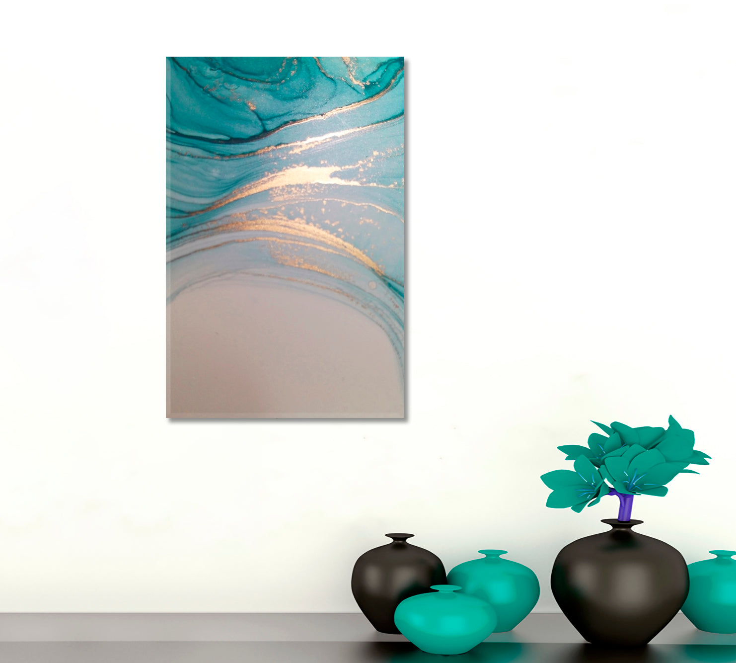 Turquoise Mint Fluid Art Fluid Art, Oriental Marbling Canvas Print Artesty   