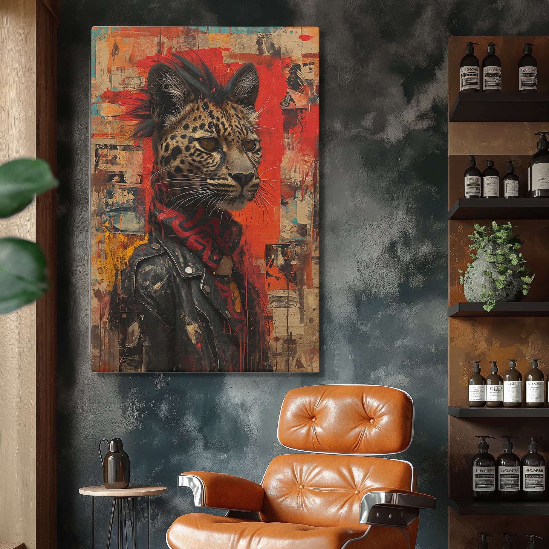 Leopard in Leather Jacket Punk Style Canvas Prints Artesty 1 Panel 16"x24"
