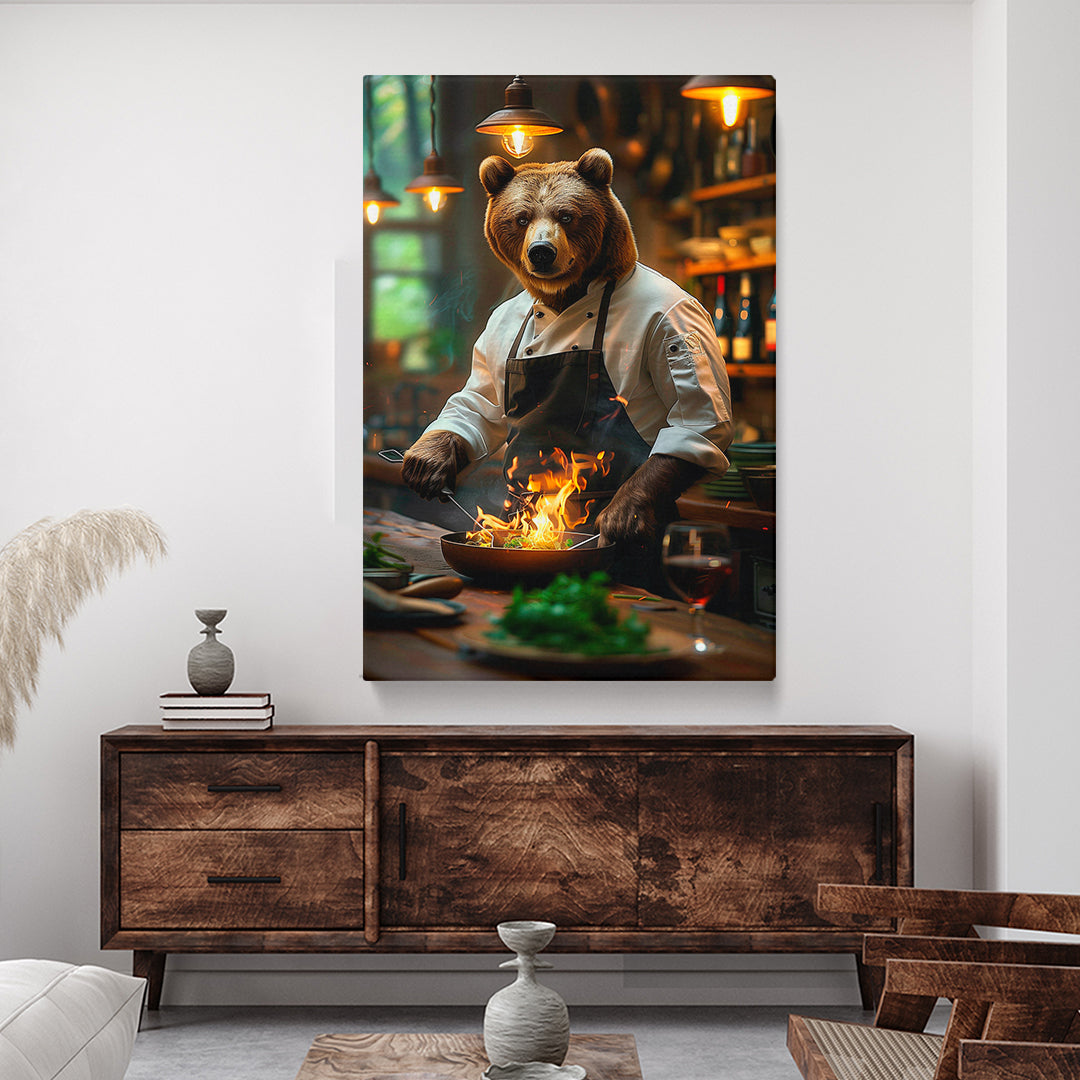 Bear Chef Cooking Over Flames Canvas Prints Artesty
