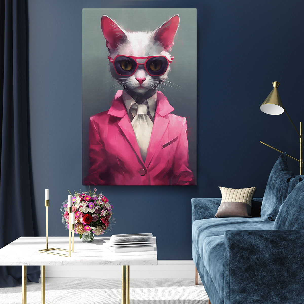 Chic Cat in Pink Suit Canvas Prints Artesty   