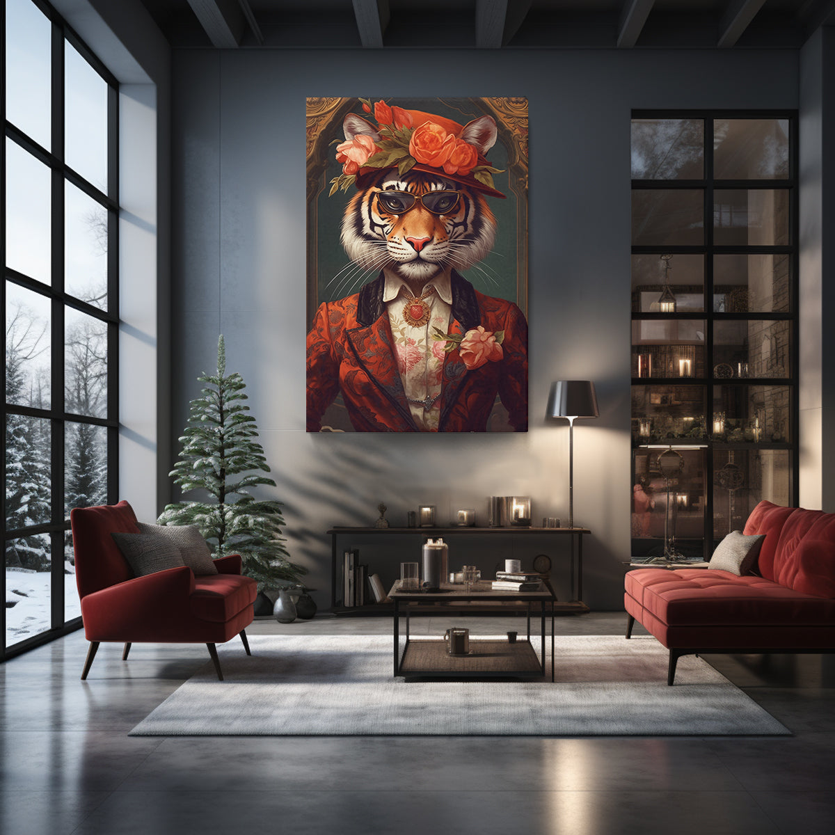 Elegant Tiger with Floral Headdress Canvas Prints Artesty 1 Panel 16"x24" 