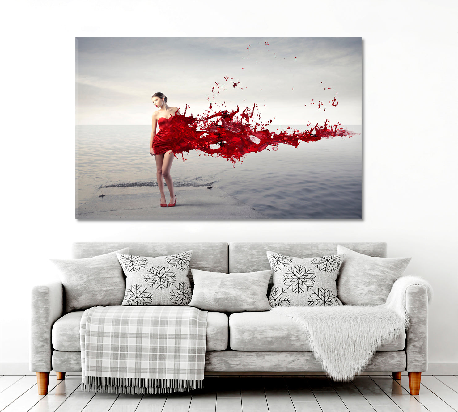 LADY IN RED Beautiful Woman on Pier Vintage Affordable Canvas Print Artesty   